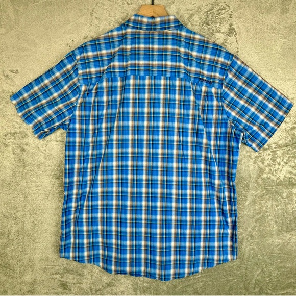 Marmot Shirt Mens XL Blue Plaid Nylon‎ Outdoor Hiking Camp Workwear Logo - Picture 3 of 16